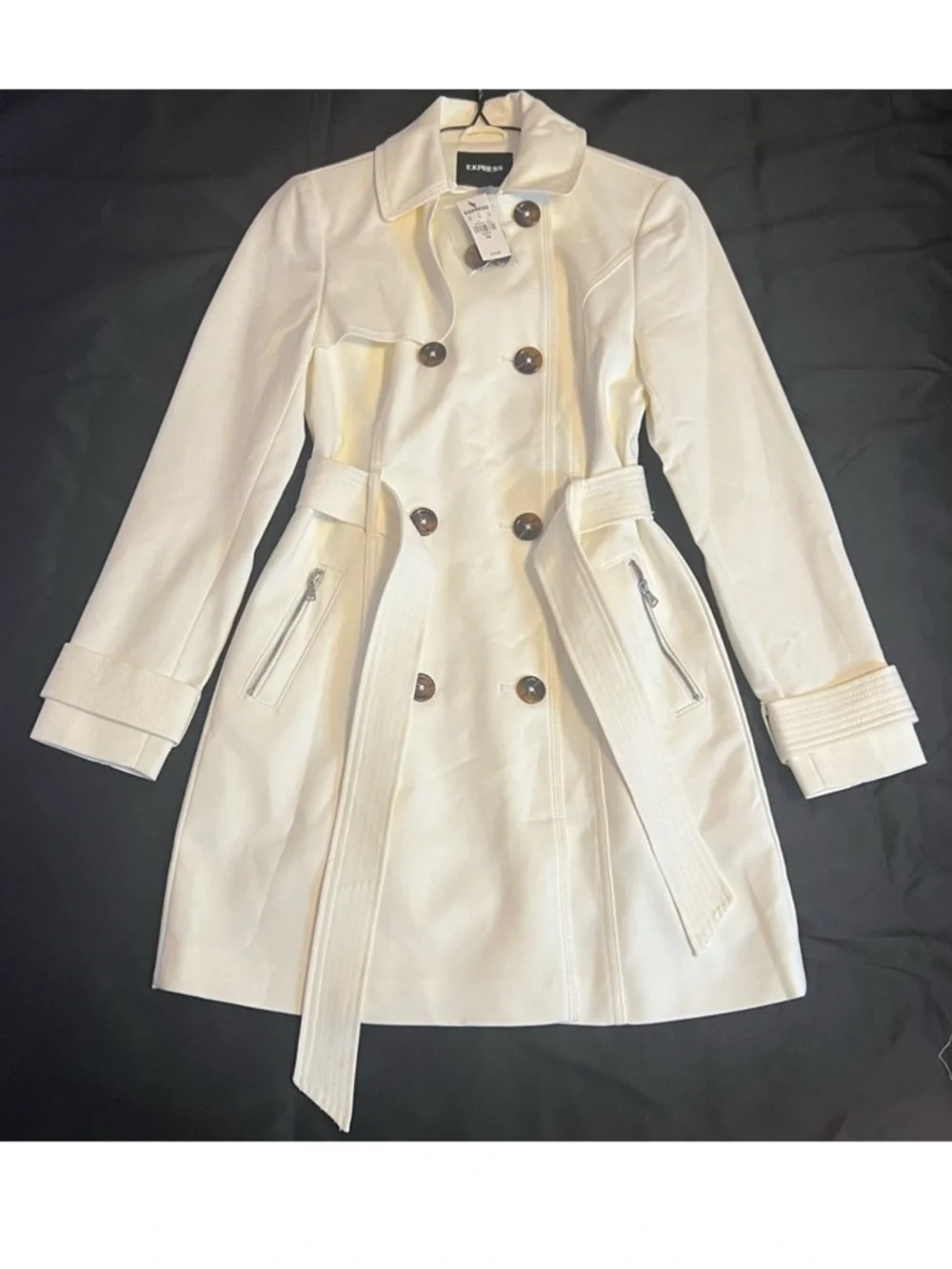 EXPRESS White Double-Breasted Trench Coat - Picture 2 of 4